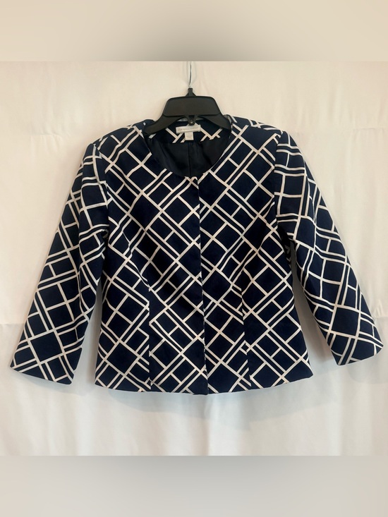 New York & Company Jackets & Blazers - New York & Company Navy and White Grid-Print Blazer